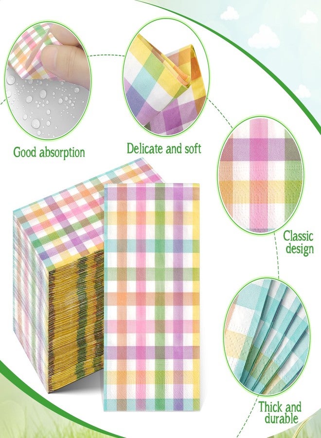 Jectivs 100Pcs Easter Pastel Buffalo Plaid Napkins Decorations,Disposable Spring Purple Pink Blue Yellow Guest Hand Paper Napkins for Home Bathroom Wedding Baby Shower Picnic Easter Birthday Party Supplies - Image 3